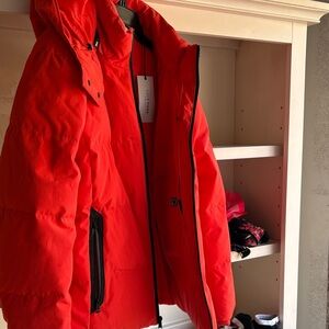 Cole Haan Vibrant Red Hooded Puffer Coat